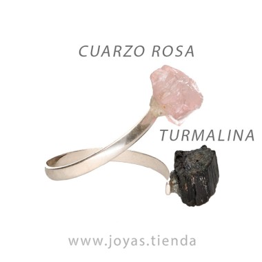 Anillo de Plata con Turmalina Cuarzo Rosa en Bruto