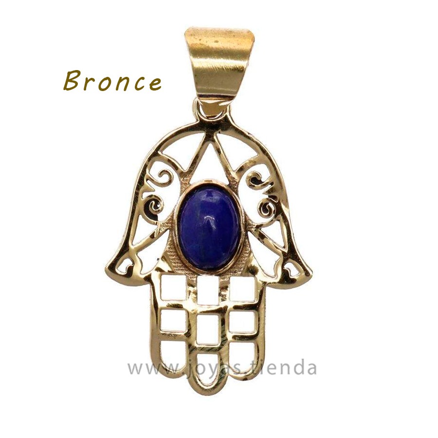Colgante de Bronce Mano Fátima Azul