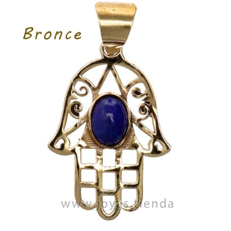 Colgante de Bronce Mano Fátima Azul