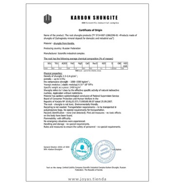 Certificado Shungit Joyas Tienda