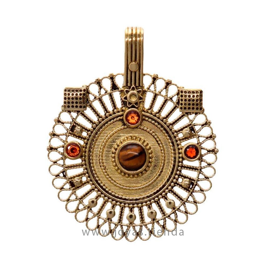 Colgante de Bronce Sol con Ojo de Tigre