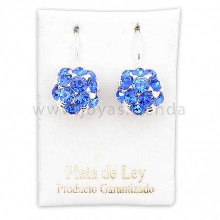 Pendientes de Plata 925 Bola Cristales Azules