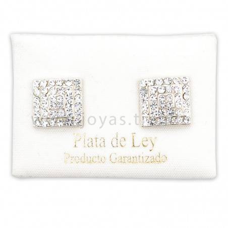 Pendientes de Plata 925 Cuadrados Cristales Blancos