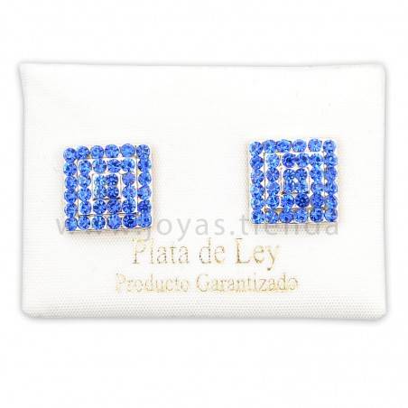 Pendientes de Plata 925 Cuadrados Cristales Azules