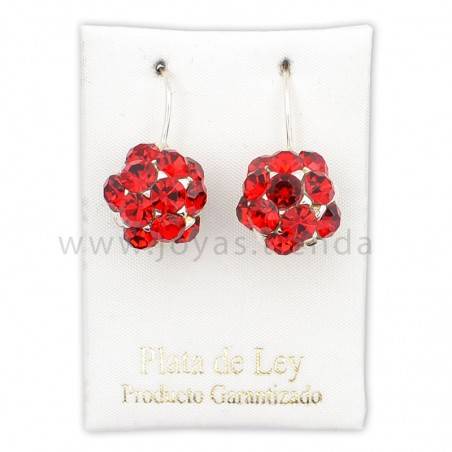 Pendientes de Plata 925 Bola Cristales Rojos