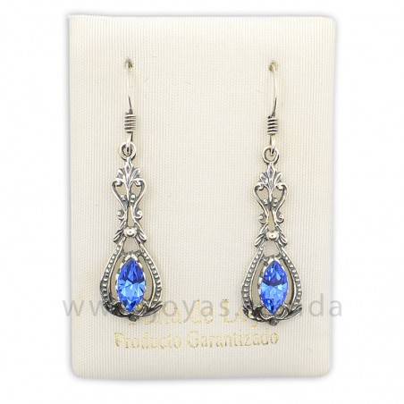 Pendientes de Plata 925 Isabelinos Cristal Zafiro Azul