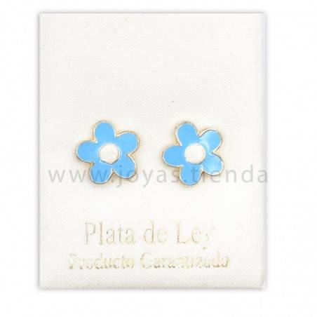 Pendientes de Plata 925 Flor Azul 10mm