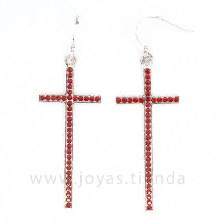 Pendientes de Plata 925 Cruz Roja Swarovski